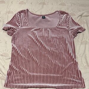 SHEIN Pink Velvet Striped Blouse